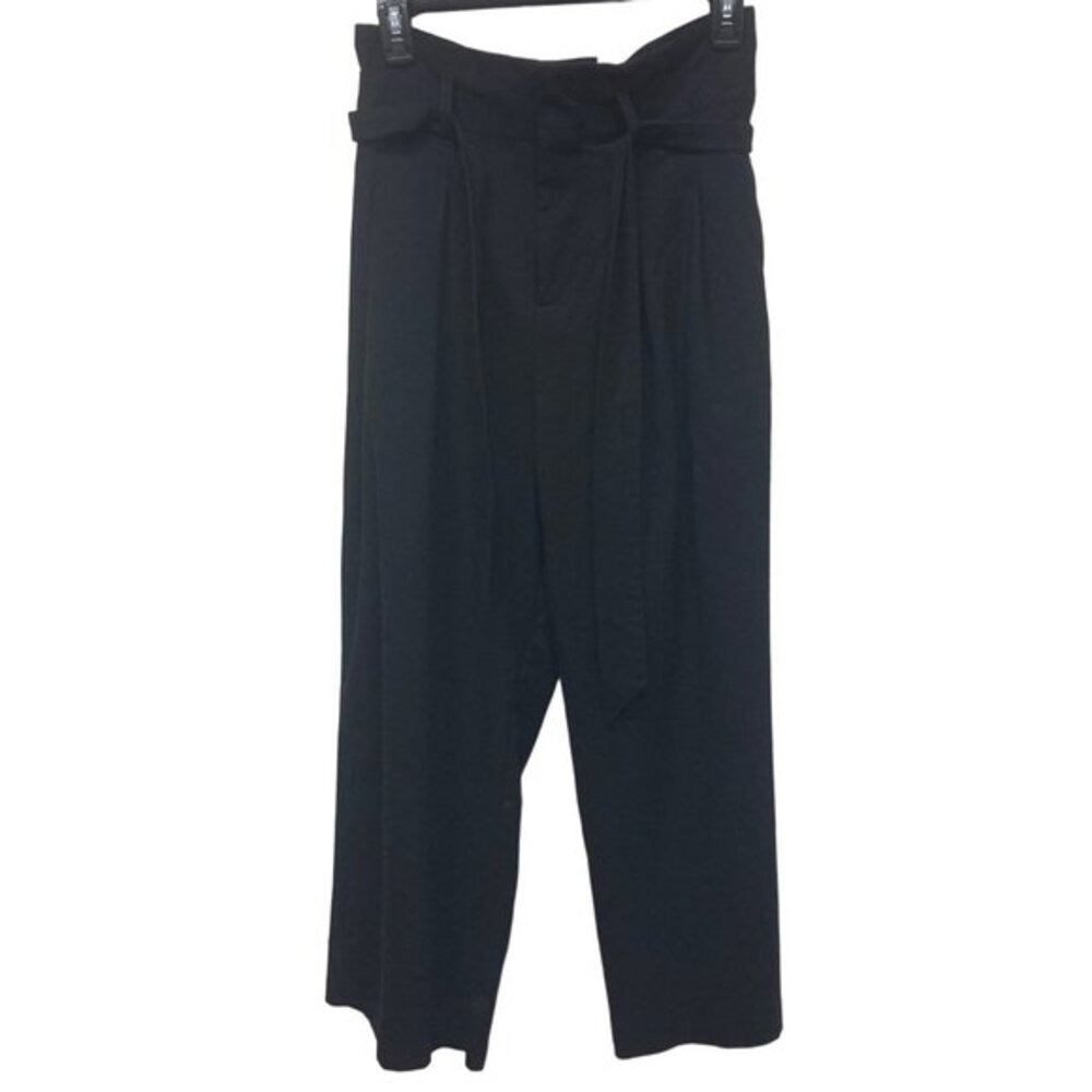 Zara Black‎ High Waisted Paperbag Wide Leg Tie Waist Trousers Pants M